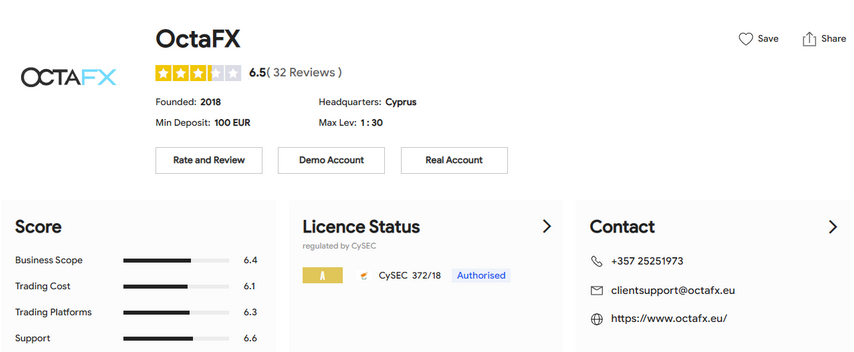 Octafx broker review at Brokersview as of April 2023