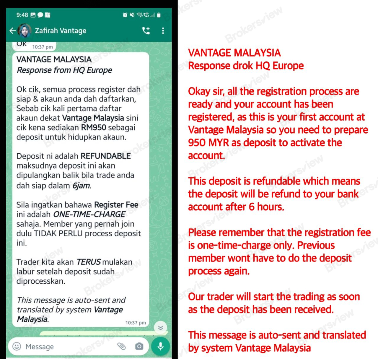 Vantage FX Investment要用户交押金才能激活账户。