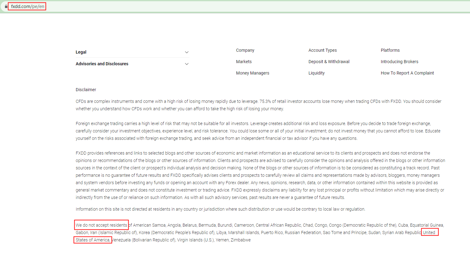 BrokersView: FXDD doesn't accept US customers.