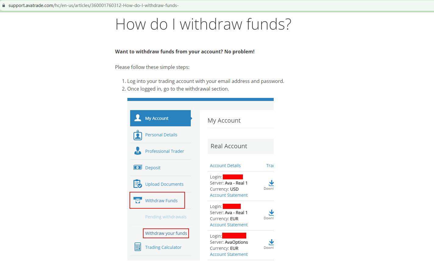 BrokersView: Avatrade withdrawal instructions 1