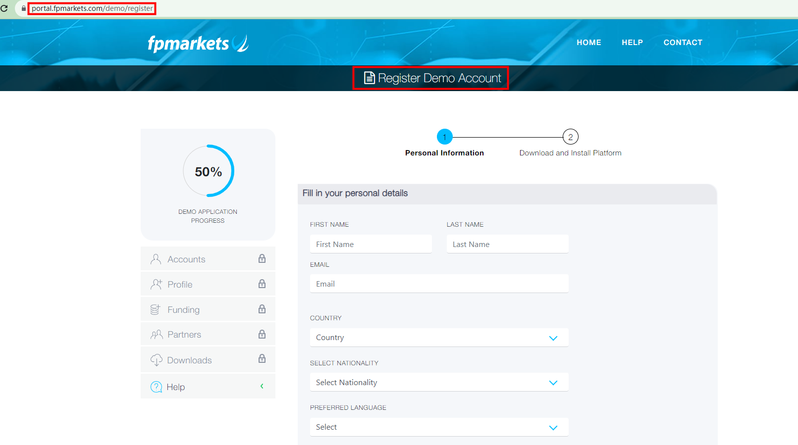 BrokersView's answer for demo registration of FP Markets