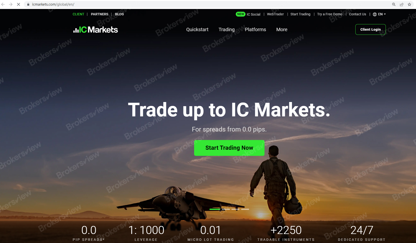 The homepage of IC Markets's website.