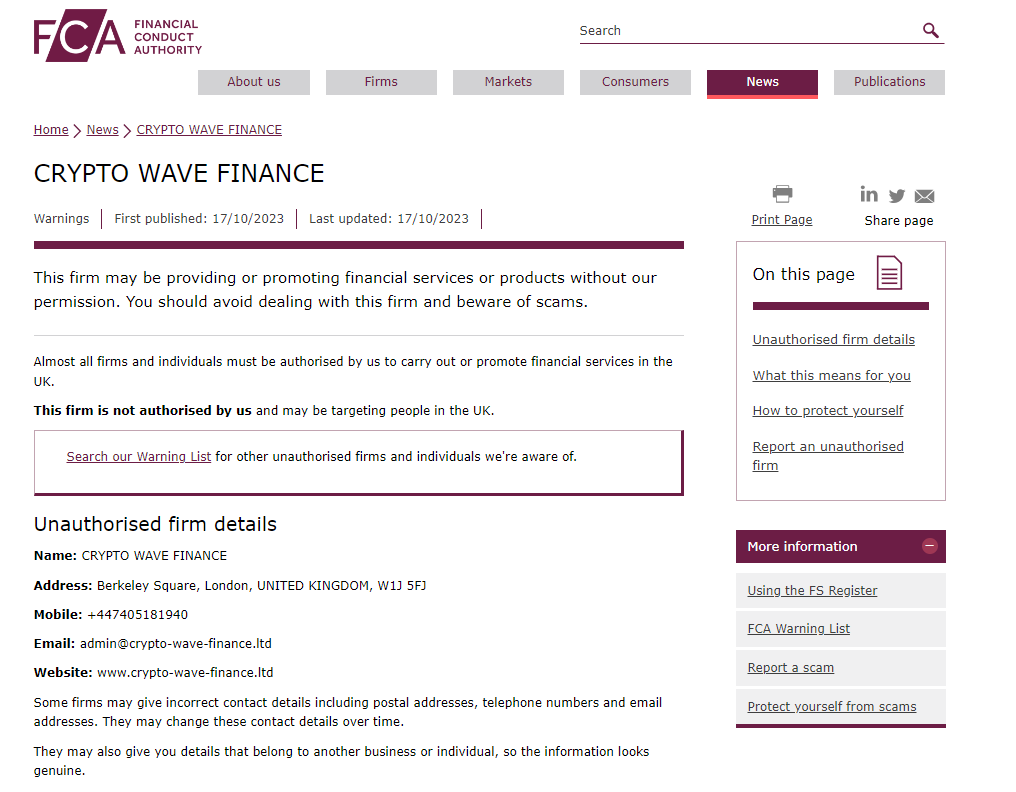 CRYPTO WAVE FINANCE Review 2026 | Information about CRYPTO WAVE FINANCE  Forex Broker - BrokersView