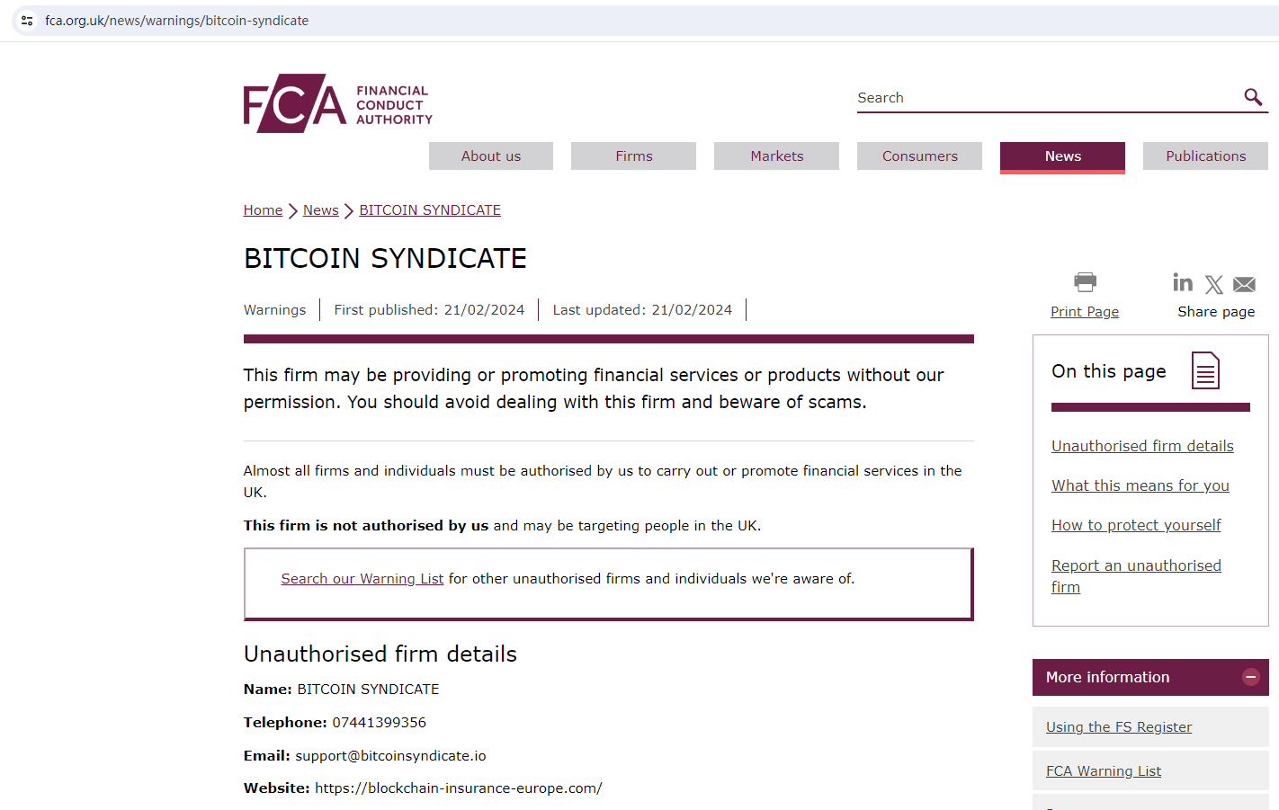 BITCOIN SYNDICATE Review 2026 | Information about BITCOIN SYNDICATE Forex  Broker - BrokersView