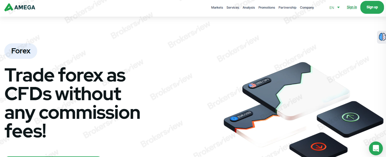 Amega's website claims to provide CFDs trading without any commission fees.