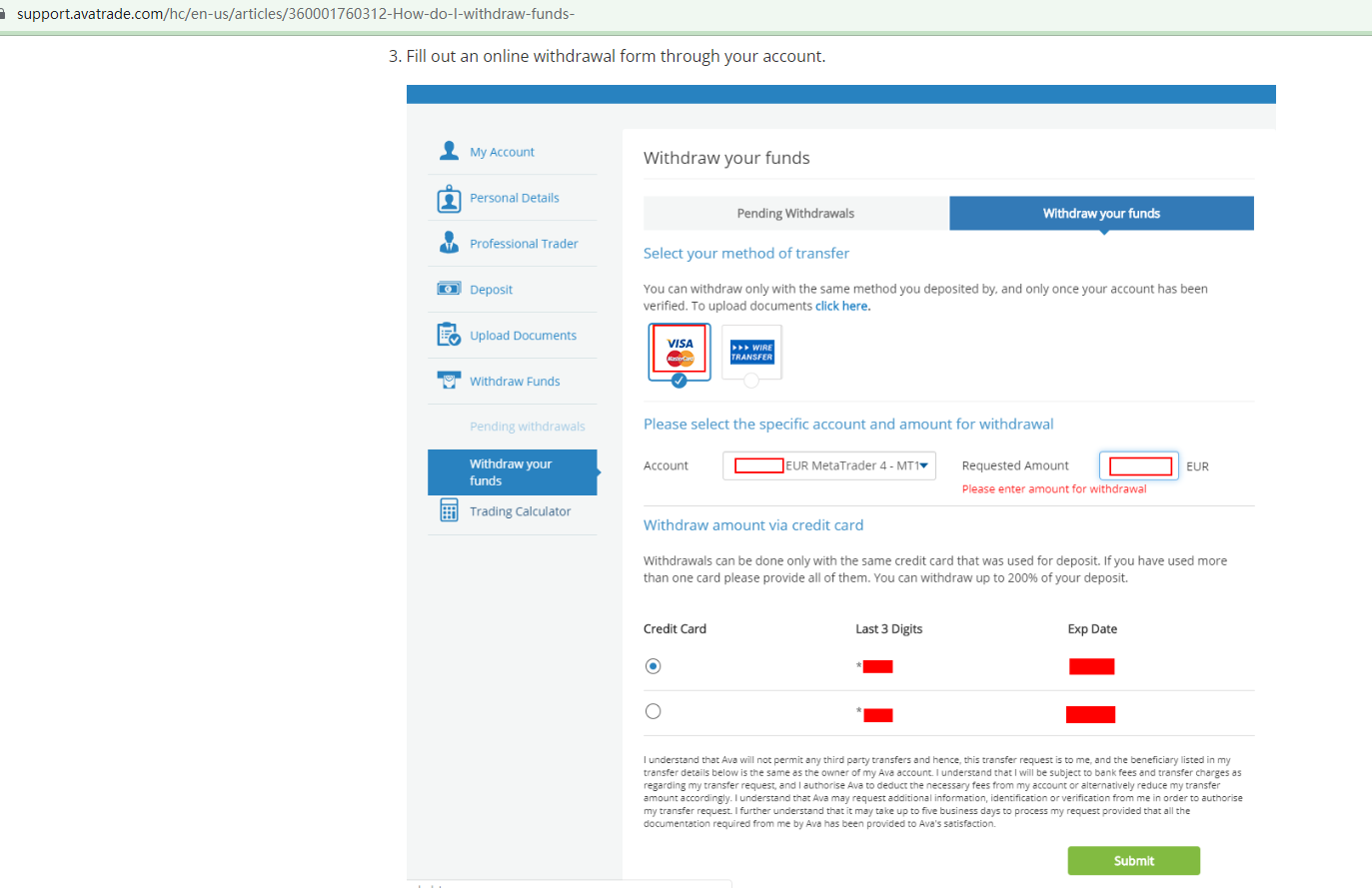 BrokersView: Avatrade withdrawal instructions 2