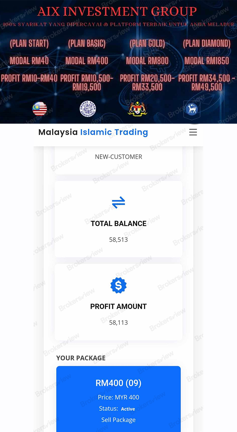 Investment Plan provided by Malaysia Islamic Trading and the fake profit.