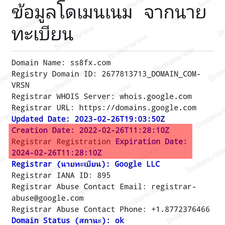 ข้อมูลโดเมนของ SS8FX