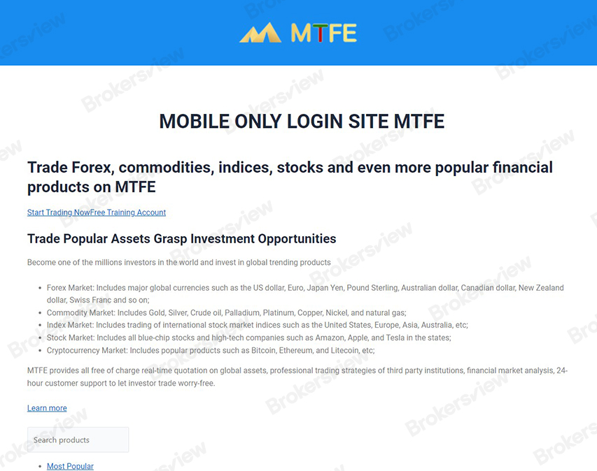 The homepage of MTFE