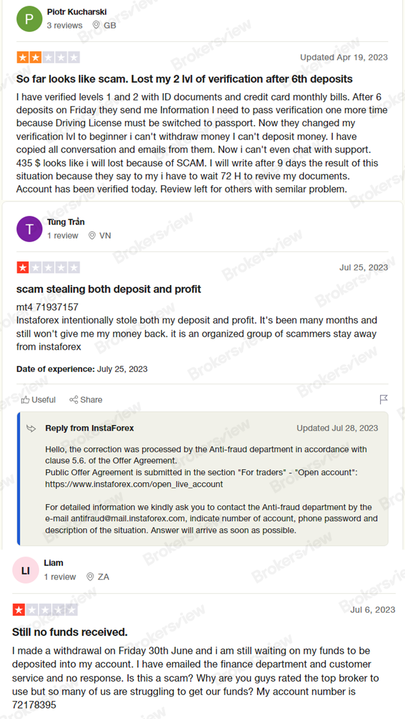 InstaForex users experiencing withdrawal issues claim customer service department not responding.
