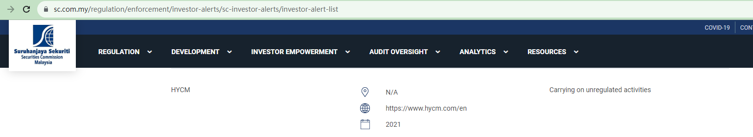 BrokersView: HYCM SC Warning