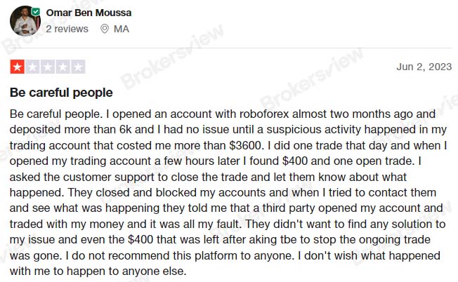 A RoboForex user's account was opened by a third party and lost funds.