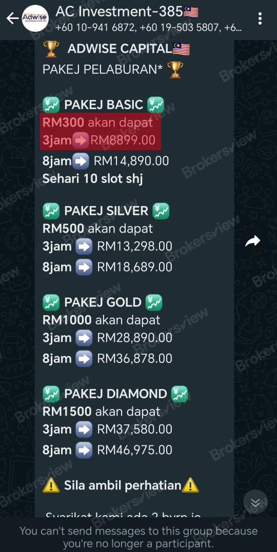 Promised profits made by Adwise Capital