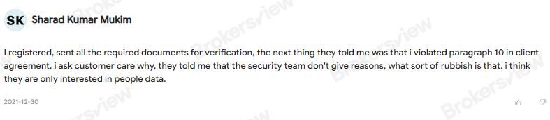 A user says Amega violated the company's policy, the reason provided by the company was vague.
