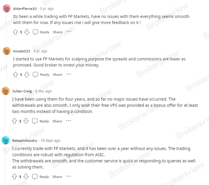 Positive reviews on FP Markets