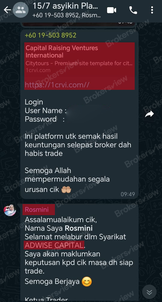 The scammer Rosmini pretends to register account for client.