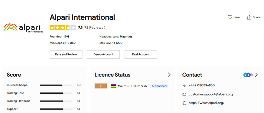 Alpari International broker review at brokersview as per April 2023