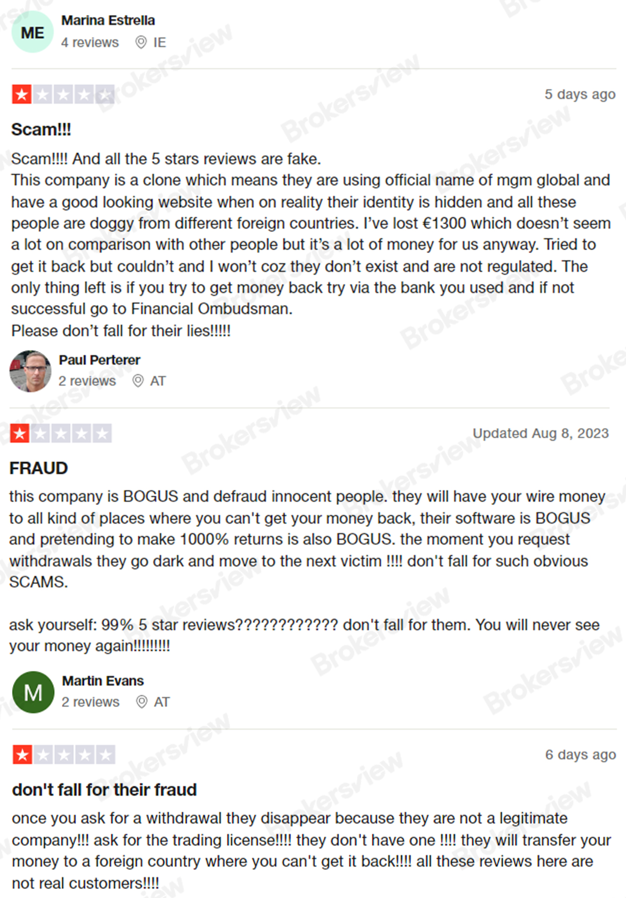 有用戶反映MGM Global的好評是買來的。