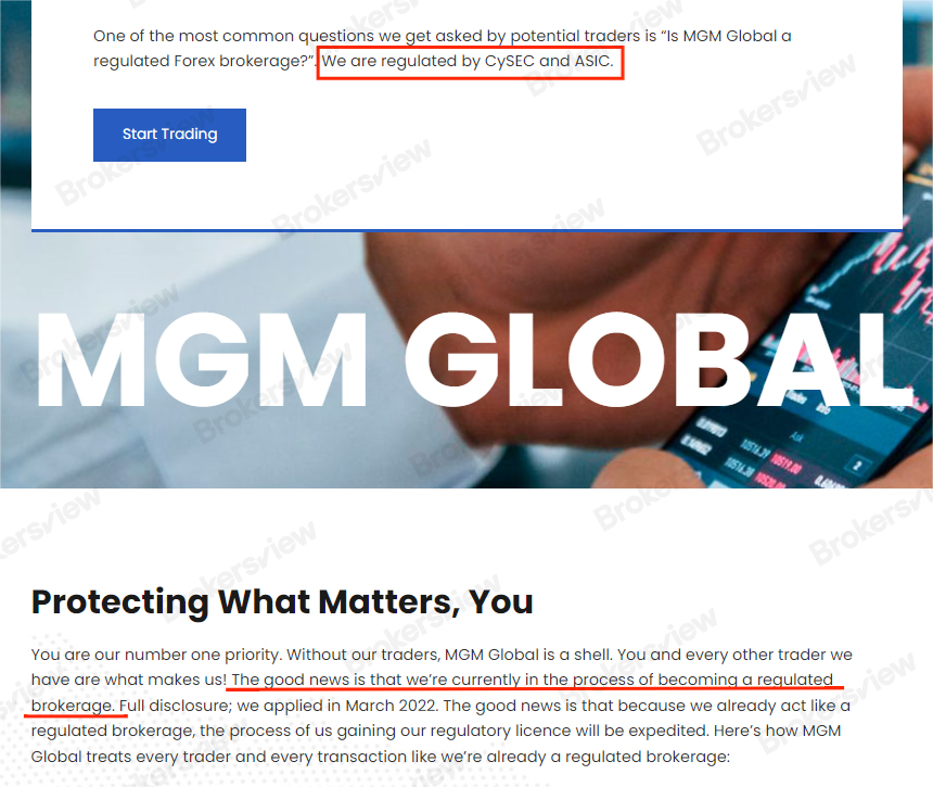 MGM Global在其監管狀態方面的稱述自相矛盾。