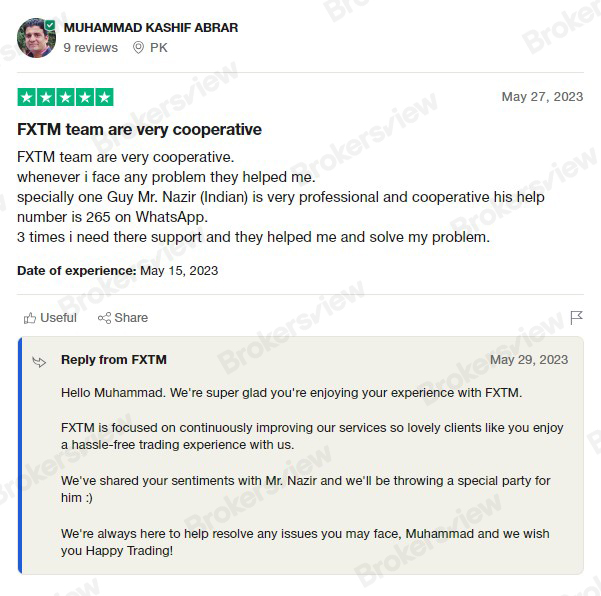 positive review on FXTM