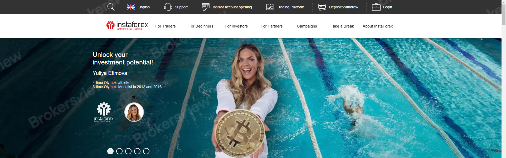 A screenshot of Russian broker InstaForex's website homepage.