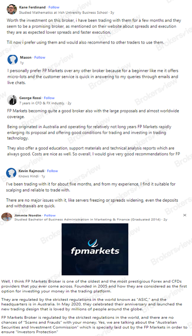 Positive reviews on FP Markets
