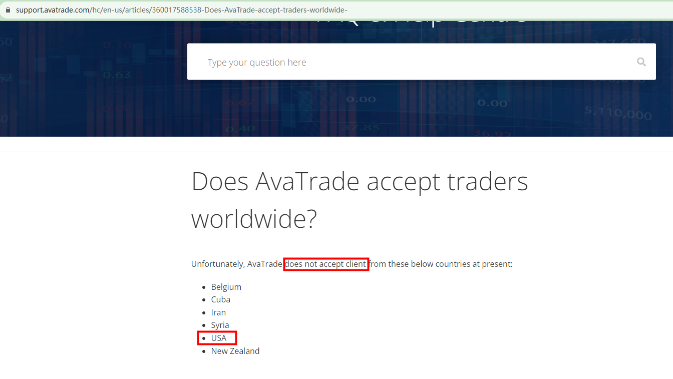 BrokersView's answer for whether Avatrade is available for US clients 1