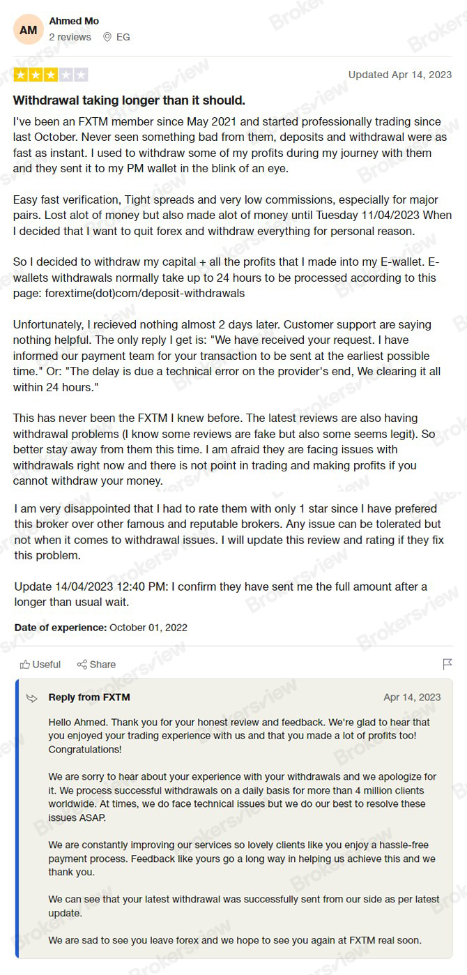 complaint about FXTM withdraw
