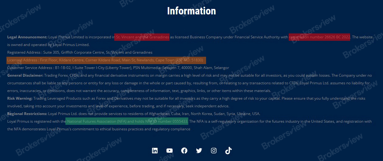 Regulatory information claimed by Loyal Primus