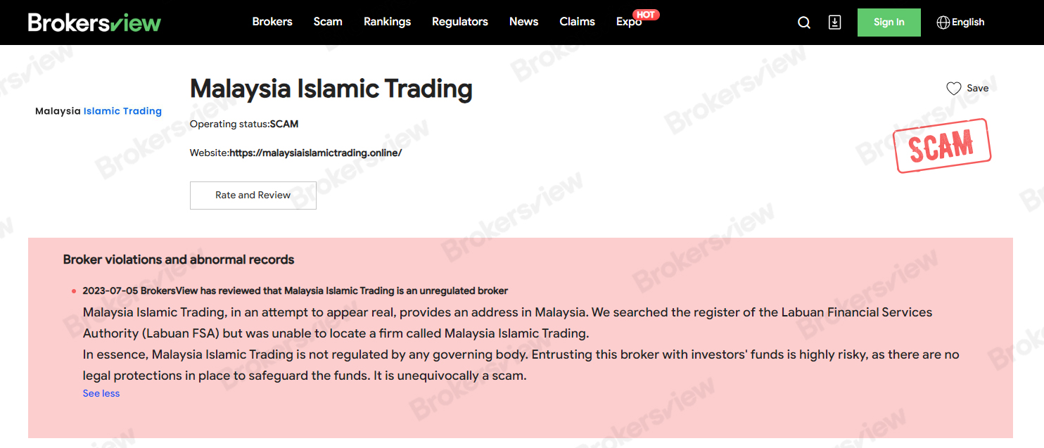 BrokersView has already confirmed that Malaysia Islamic Trading is a fake and unregulated broker. 