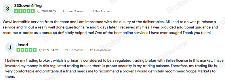 ความคิดเห็นเชิงบวกจาก Scope Markets