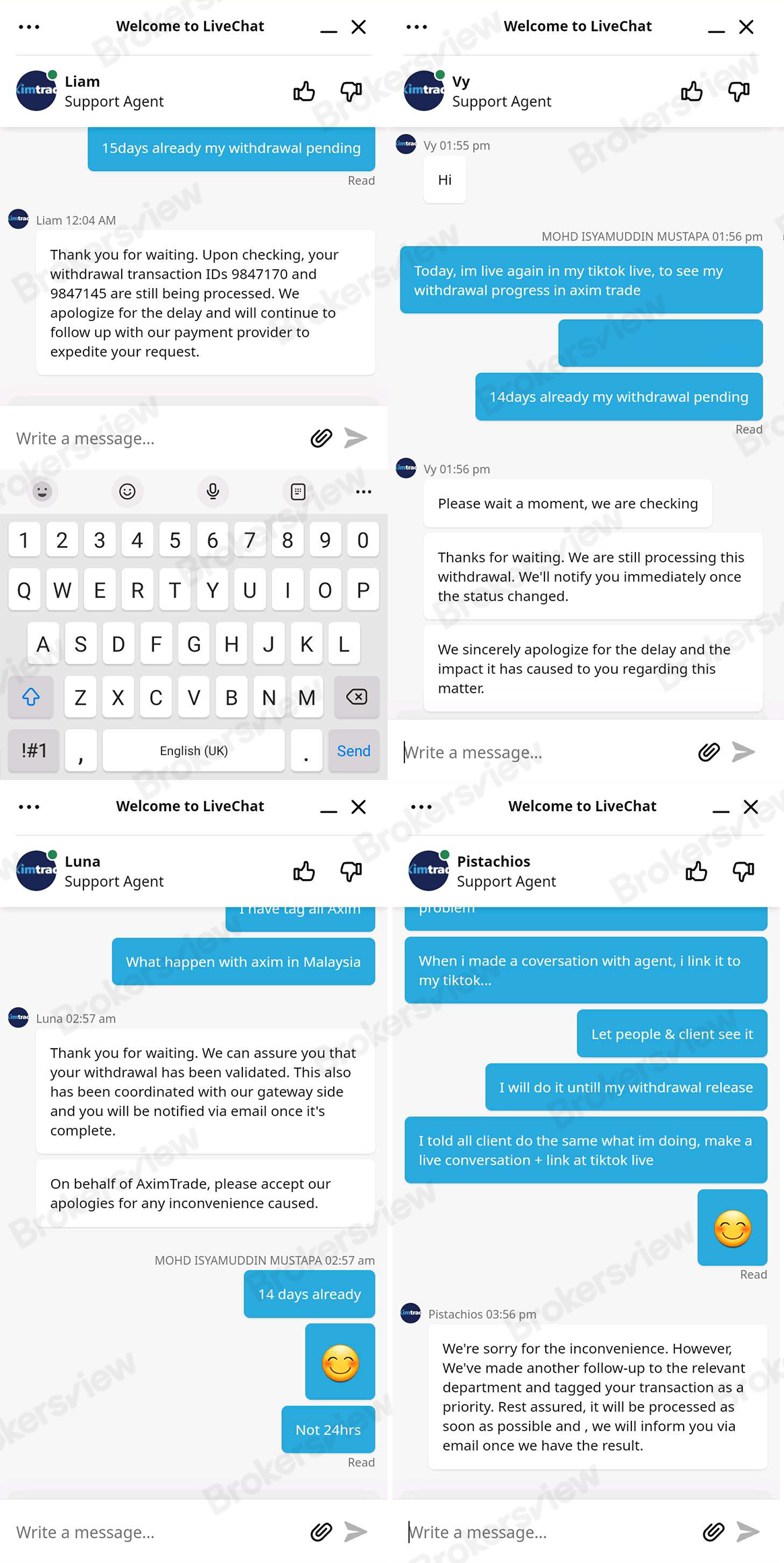 Customer service's responses to withdrawl problems