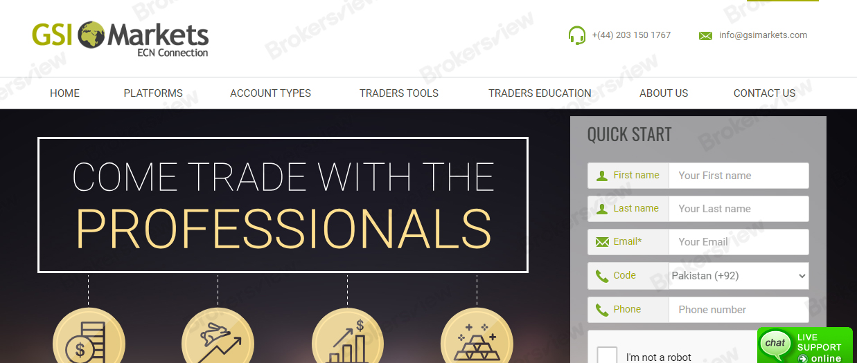 GSI Markets homepage.