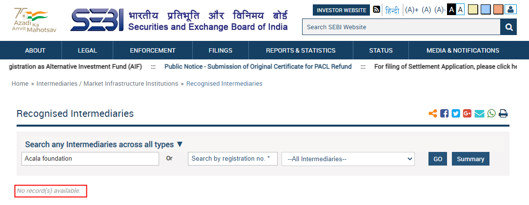 Hasil SEBI dari penyedia terdaftar