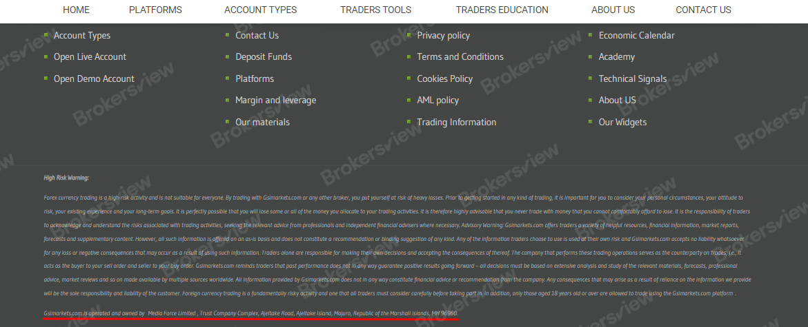 Regulatory information claimed by GSI Markets.