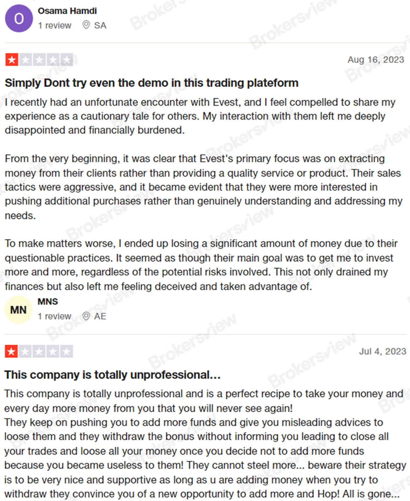 users say EVEST urged them to make deposits and misled them