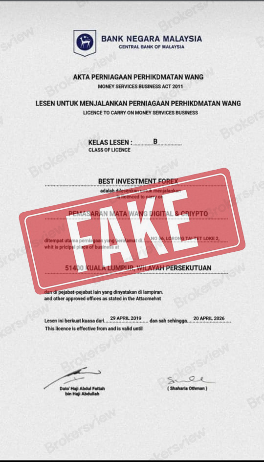 Fake BNM license.