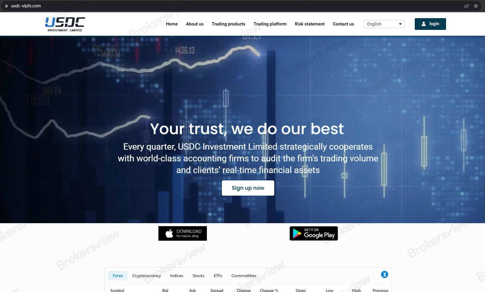 Homepage of USDC Investment.