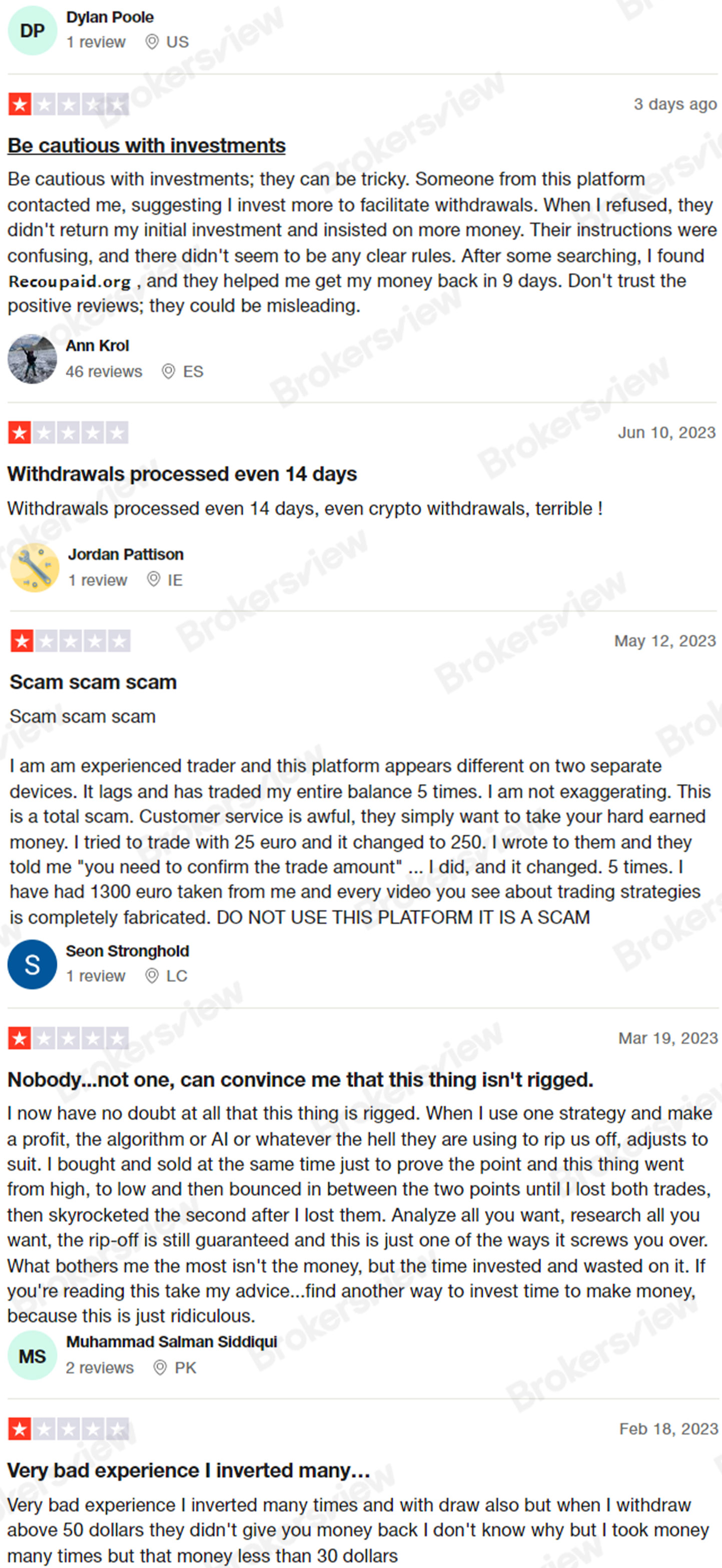 用户反映Pocket Option存在一大堆问题