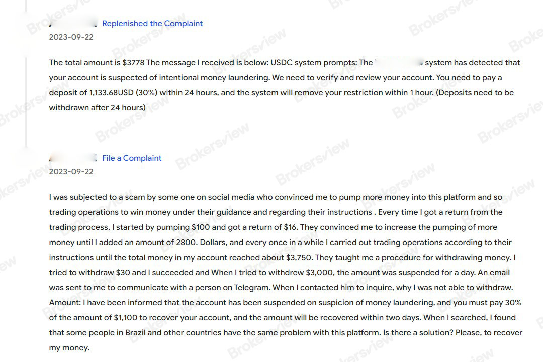 User Complaint against USDC Investment