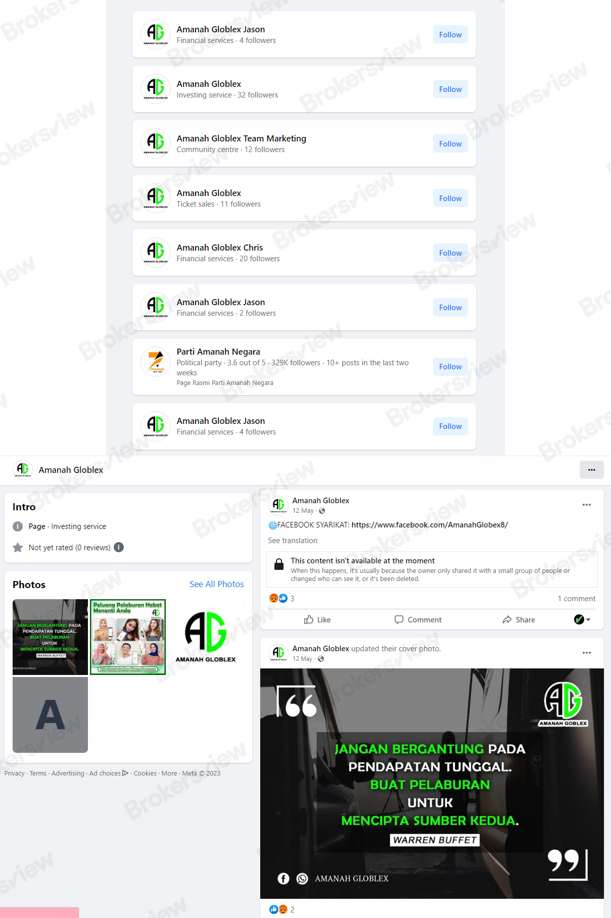Social media accounts of Amanah Globlex