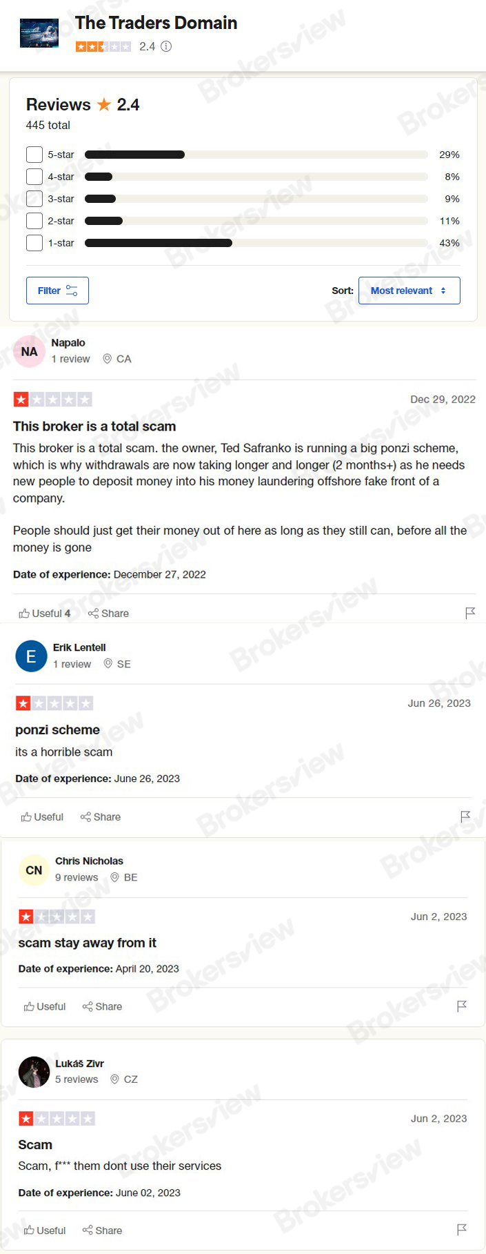 Negative reviews on The Traders Domain