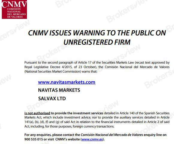 CNMV warning.