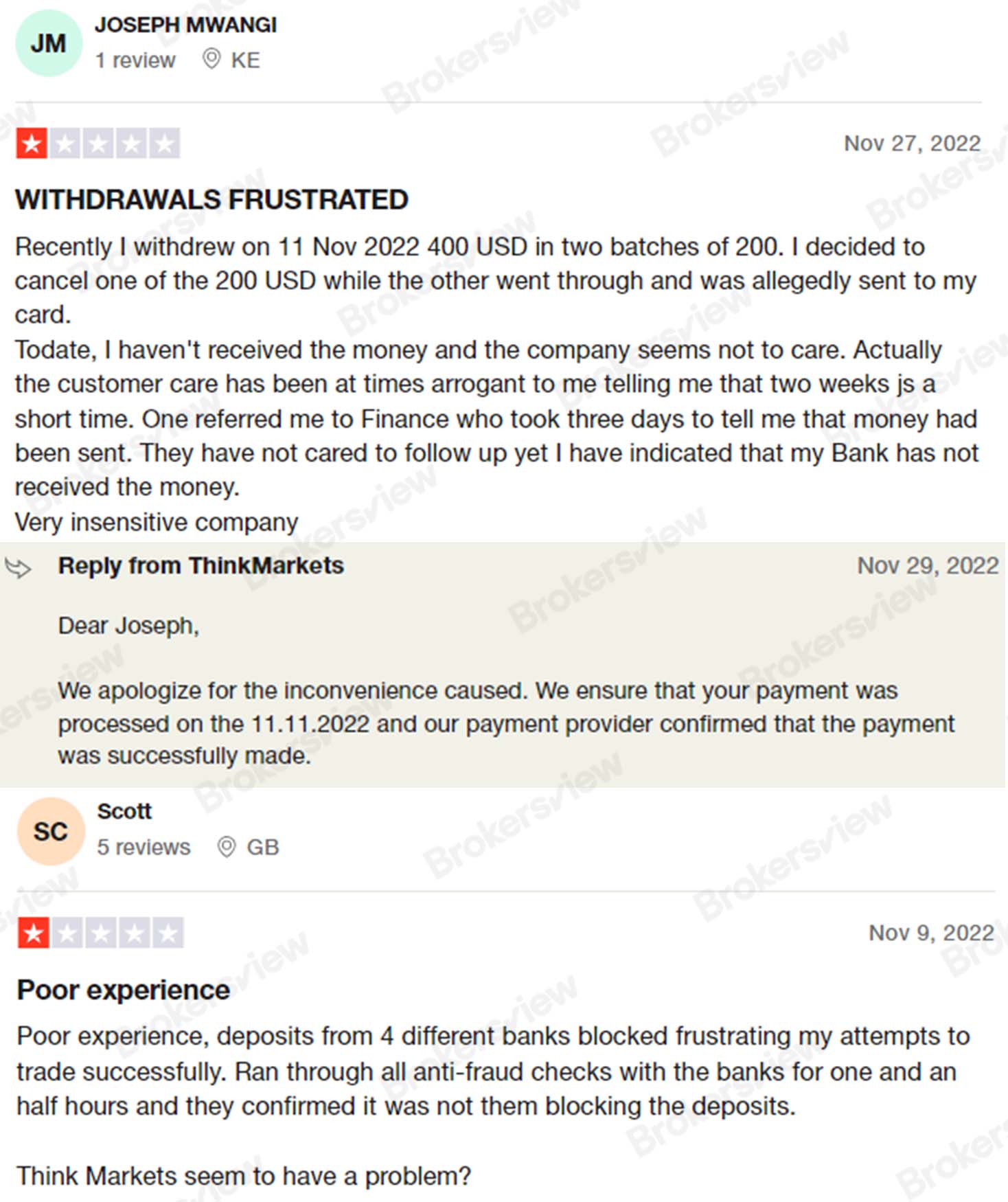 ThinkMarkets users experienced deposit/withdraw failure