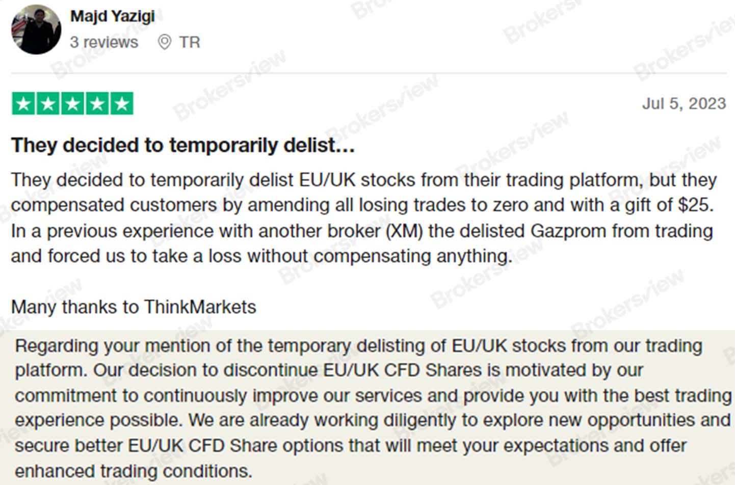 ThinkMarkets compensated users for losses due to its temporary delisting of EU/UK stocks
