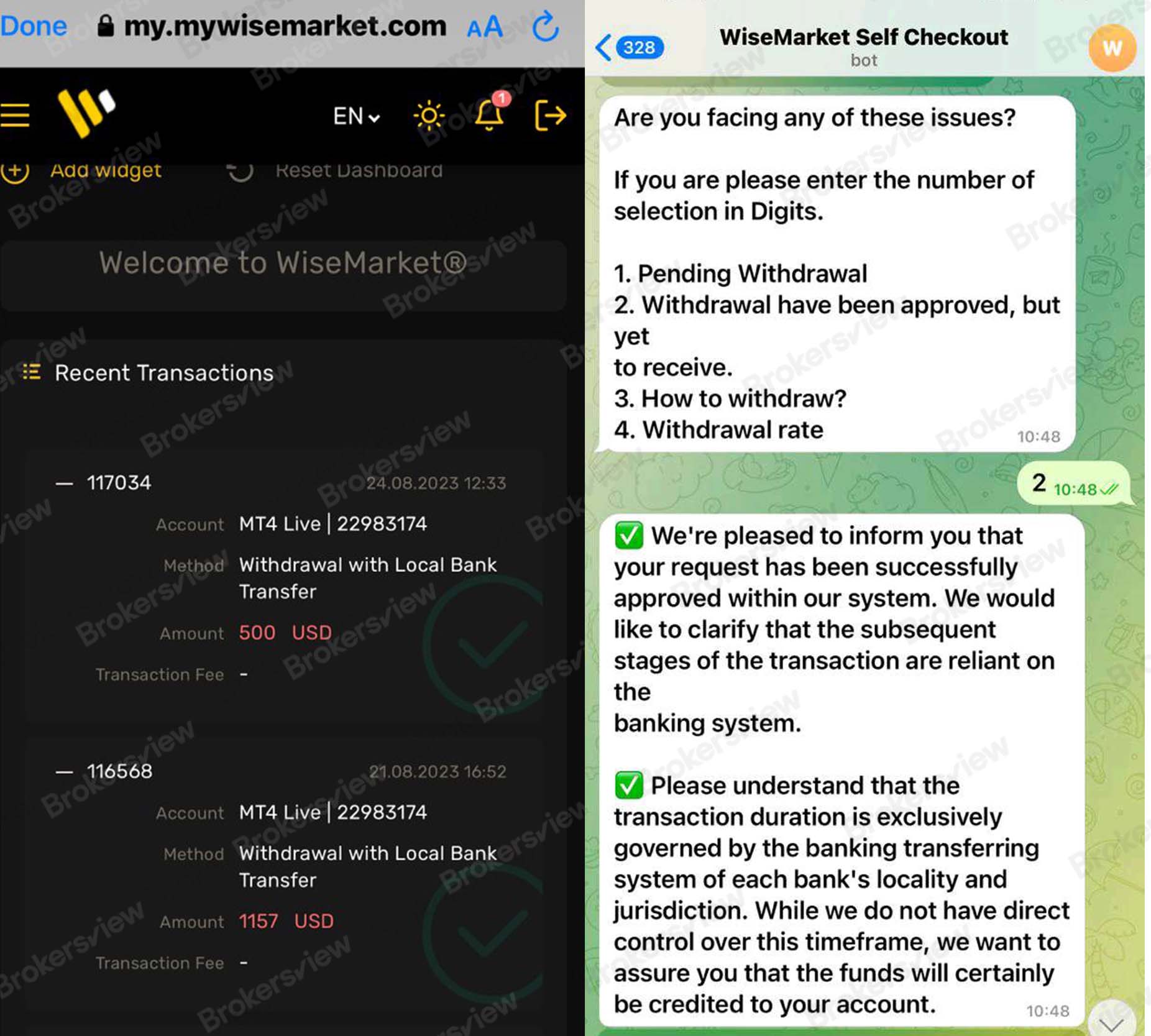 This Wise Group user submitted two withdrawal requests and did not receive funds
