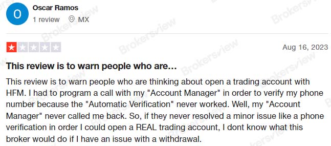 一位客戶無法開立真實交易賬戶