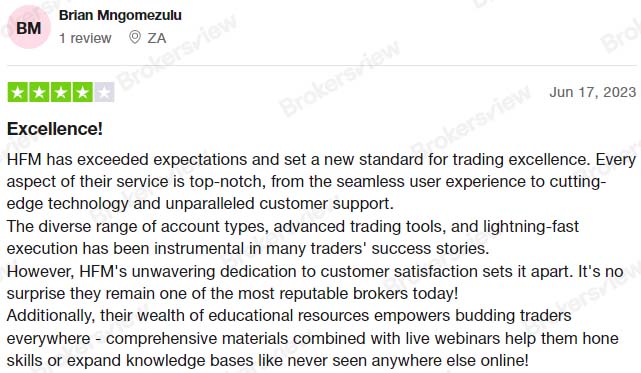 一位客戶稱贊HF Markets的幾乎各個方面