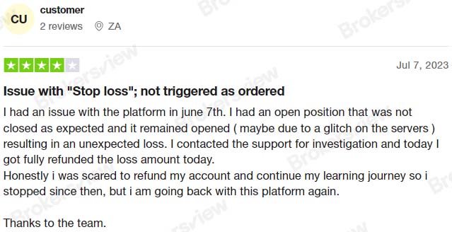 A user who lost money due to a stop loss glitch has been fully compensated at ThinkMarkets