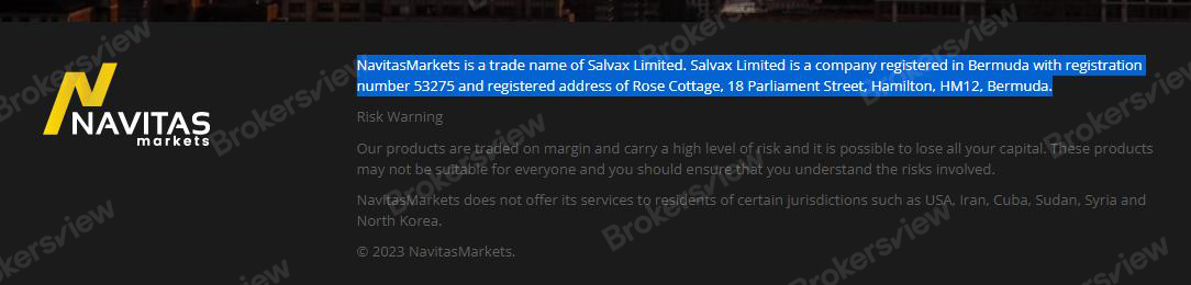 Regulatory info claimed by Navitas Markets.